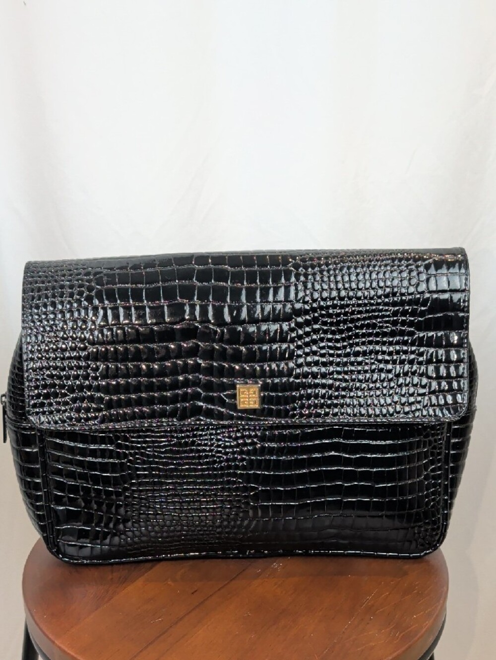 Vintage Givenchy Black Croc Embossed Clutch Bag Makeup Pouch Ysatis GWP